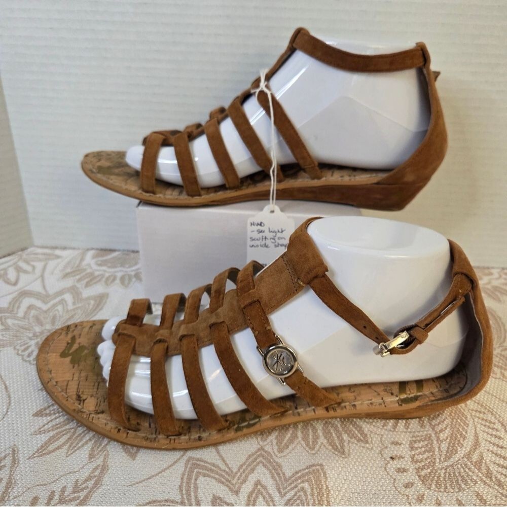 SAM EDELMAN Donna Tan Brown Suede Leather Womens Gladiator Sandals Cork 9.5 NWD - Picture 3 of 7